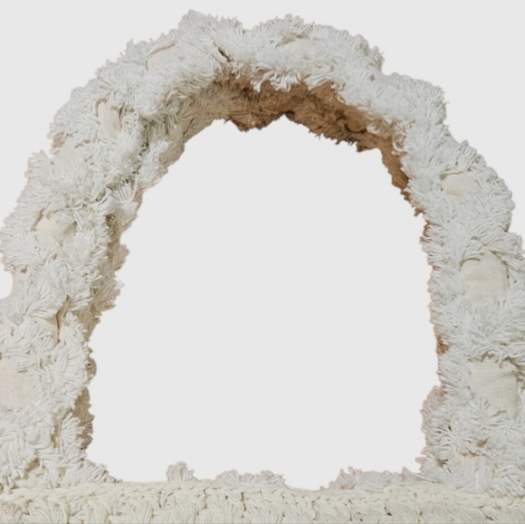 Zara Bohemian Bright Floral Embroidered Crochet Bag Faux Fur Fringe Handles - Picture 5 of 8